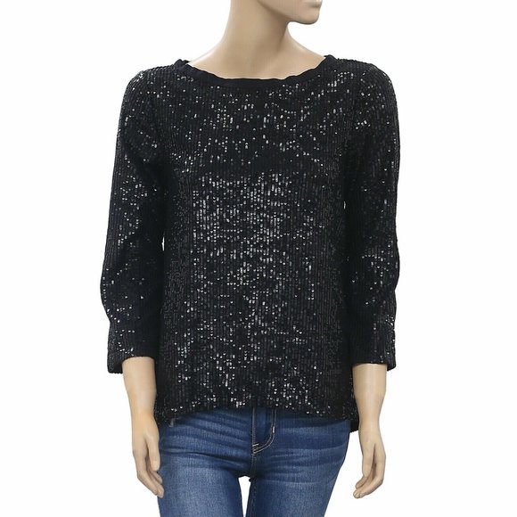 Semicouture Sequin Embellished Blouse Top Cocktail Evening Black S - Picture 4 of 7